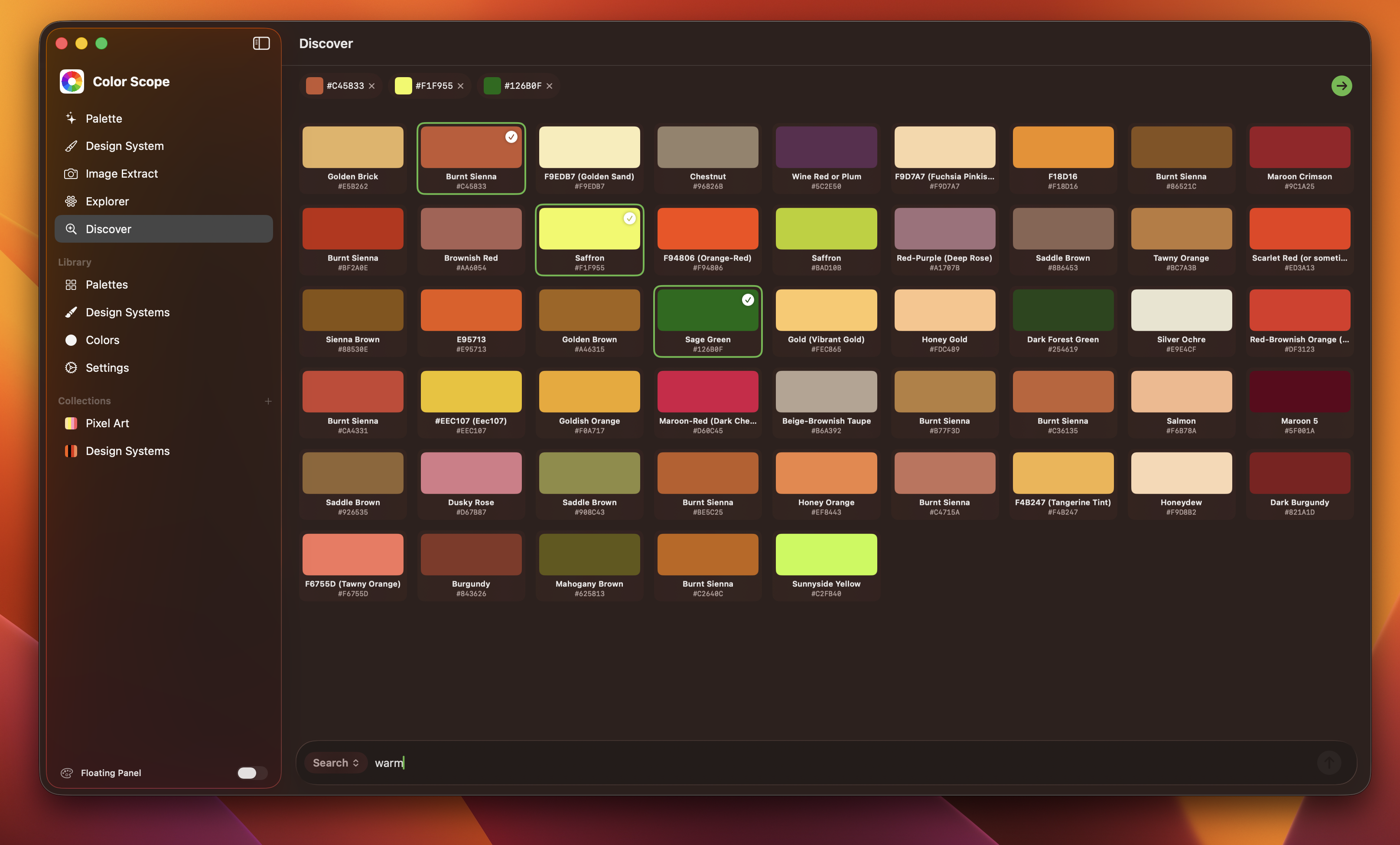 Color search screen